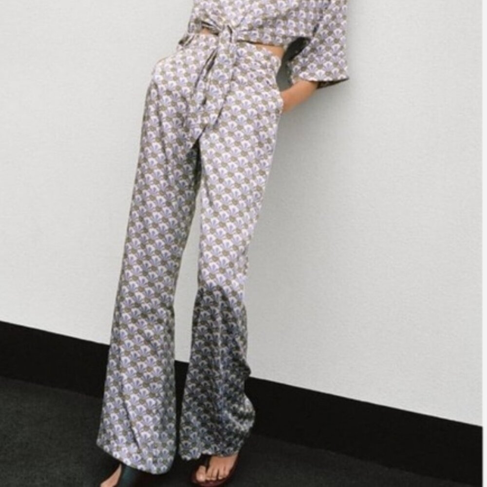Zara Printed Pajama Style Wide Leg Pants